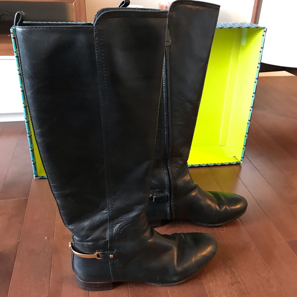Tory Burch Black Leather Riding Boots; size 8